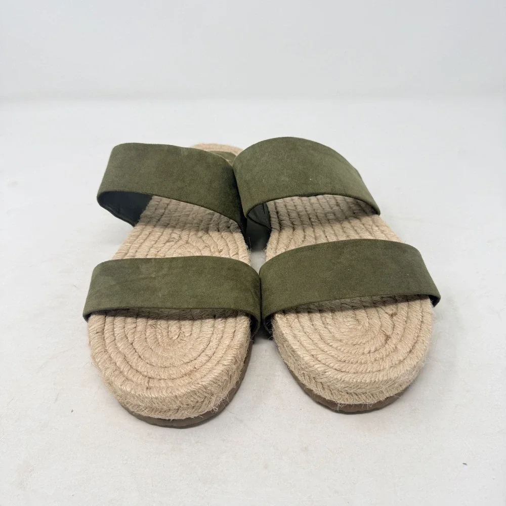 Haute Hippie Nori Espadrille Slide Sandals Suede Double Strap Olive Green‎ Flat